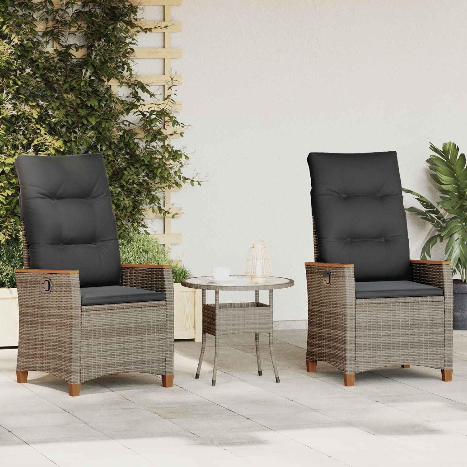 Verstellbarer Gartenstuhl in Grau und Dunkelgrau aus wetterfestem Poly-Rattan für Garten, Terrasse und Balkon