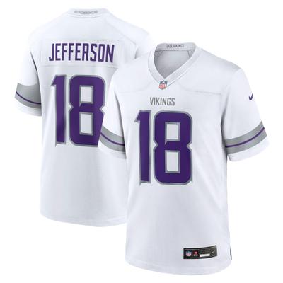 Footballtrikot NIKE "Nike Trikot Minnesota Vikings NFL Alt. Jersey Jefferson 18", Herren, Gr. S, weiß (mehrfarbig), 100% Polyester, Trikots