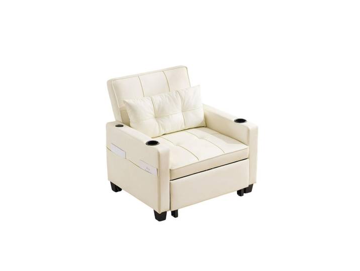 ComfortXL Schlafsessel De-35007 3-in-1 mit USB und Getränkehaltern Weiß, Metall, 87x84x74 cm, Wohnzimmer, Sofas & Couches, Schlafsofas, Schlafsessel