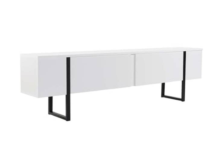 Modernes TV-Möbel, 180 cm, Weiß & Schwarz 100% melaminbeschichtete Spanplatte, 18 mm dick Schlichtes Design für Wohnzimmer & Unterhaltungsbereiche, stilvolle & funktionale Möbellösung