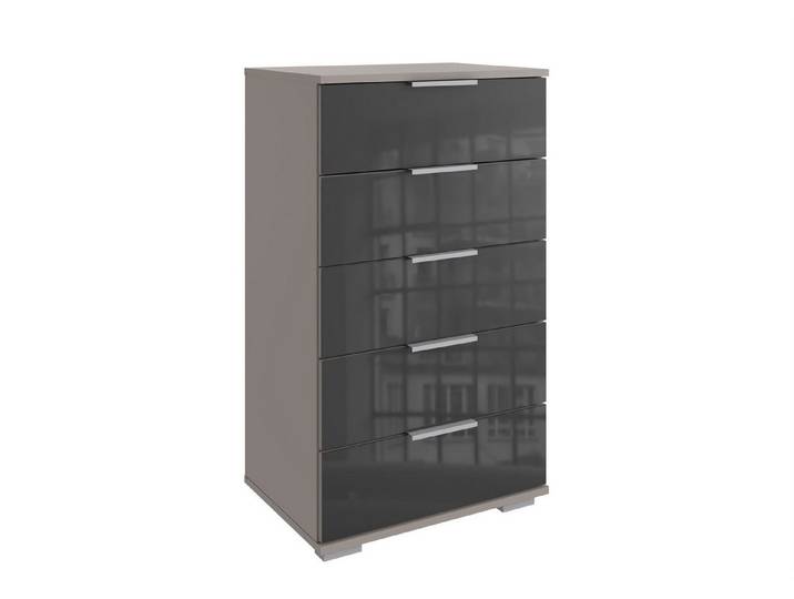 Wimex Hochkommode 5 Schübe, SAHARAGRAU + GLAS GREY - 49x102x41cm (BxHxT)