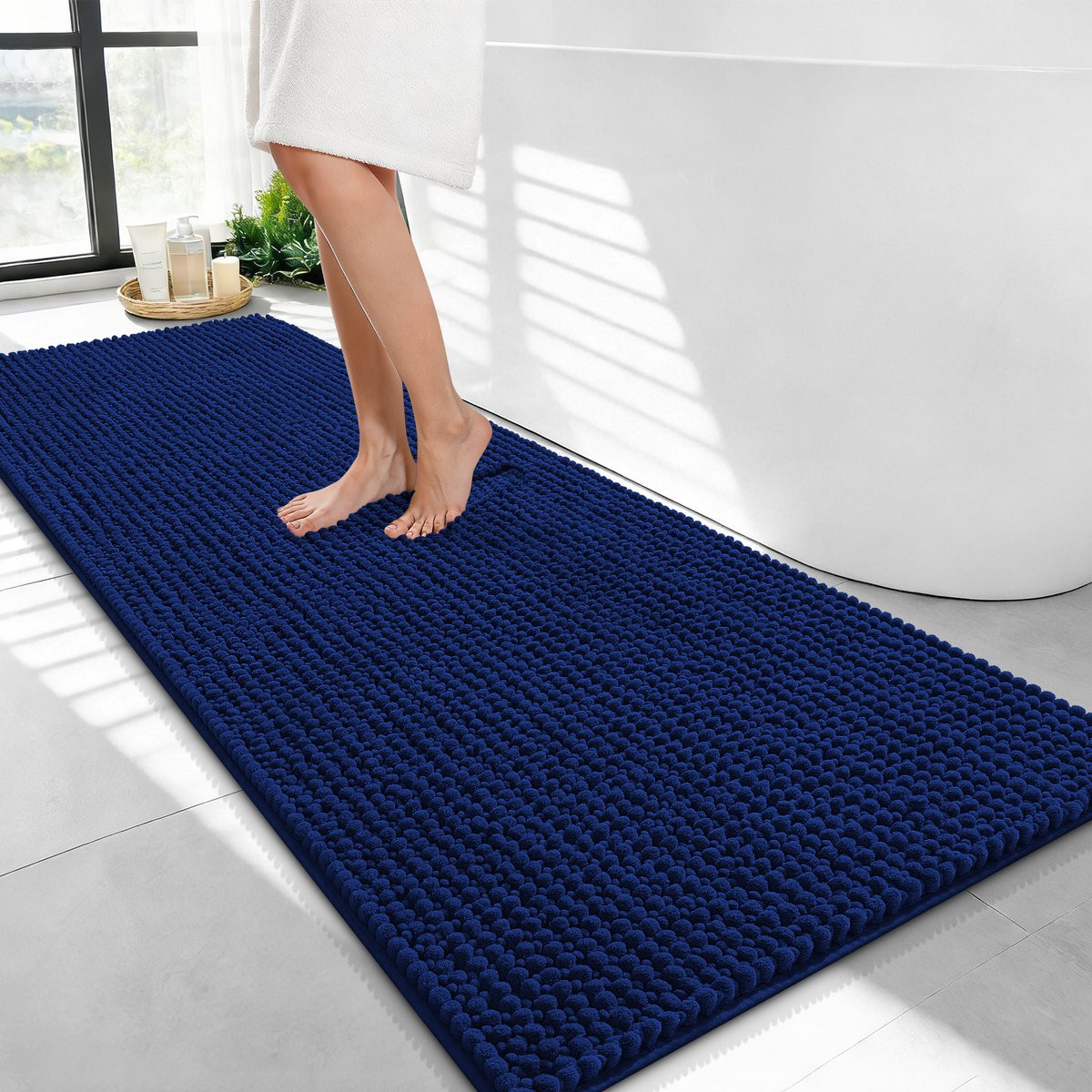 Olanly Badmat Antislip Chenille – Marineblauw – 61 x 120 cm