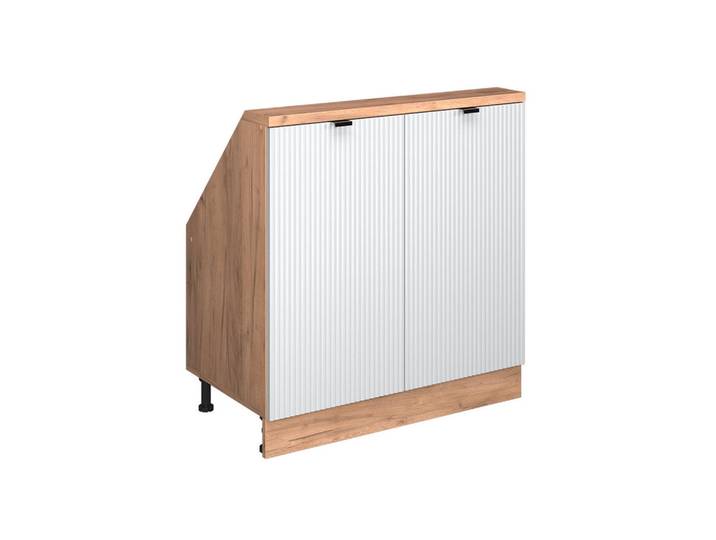 Vicco Dachschrägenschrank Rion Weiß Riffel 80 x 81.6 cm mit 2 Türen, Weiß, Eichefarben, Holzwerkstoff, Rechteckig, 80x83.8x46 cm, Kleinmöbel, Kommoden