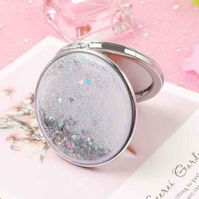 Fusion Finds Compact Makeup Mirror Pocket Mirror Foldable Double Sided Travel Mirror With Quicksand Design silver round