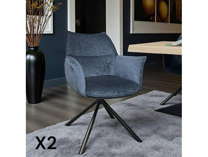 Fauteuil de table pivotant en velours design (lot de 2) PALERME - Bleu