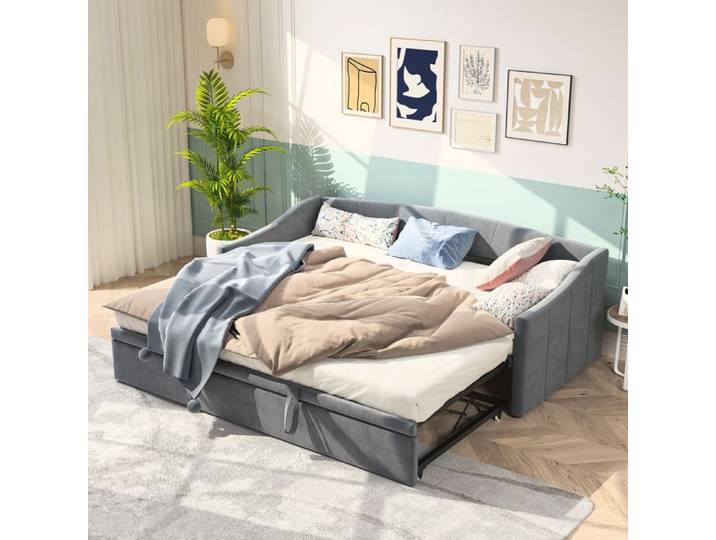 Canapé-lit pliable en velours gris 90*200cm 2-en-1 Design moderne et gain de place