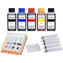 5 wiederbefüllbare Tintenpatronen Canon PGI-570 & CLI-571 + 500 ml Nachfülltinte