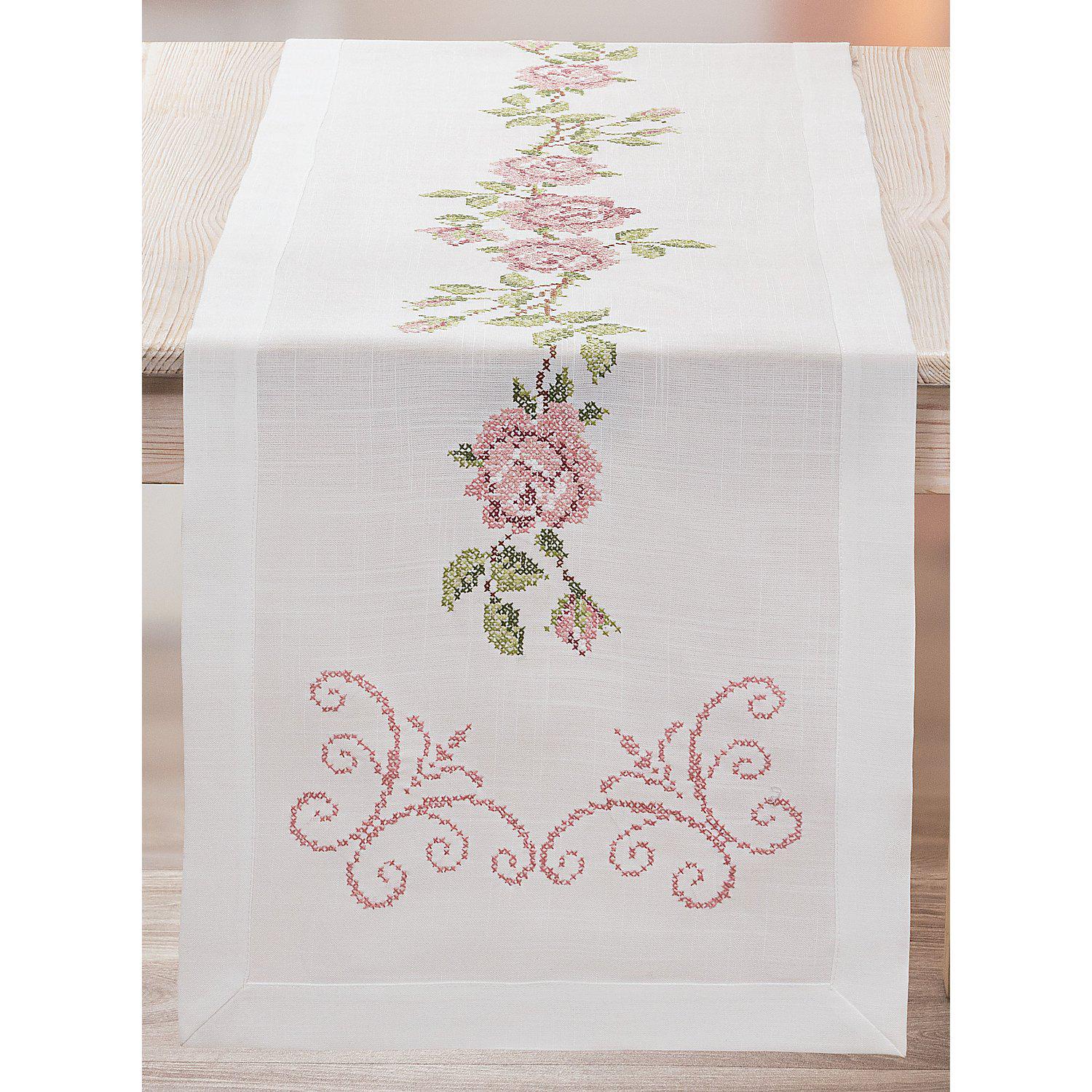 Stickläufer "Rosen & Ornament"