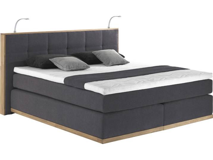 Boxspringbett, Grau, 220x213 cm, Polyester, LED-Beleuchtung, Modern & Vintage