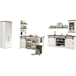 KÜCHEN-SET weiß Pinie, anthrazit Landhaus, Küchenschrank Set 6-teilig mit Kochinsel