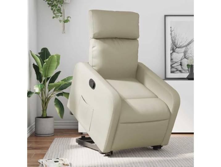 HEFZGDB Relaxsessel mit Aufstehhilfe in Creme Kunstleder, manuelle Liegefunktion und elektrische Sitzhebung für einfaches Aufstehen, Bequeme Polsterung, stabile Konstruktion,