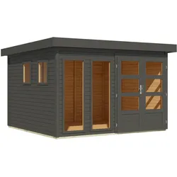 Karibu Gartenhaus Lahar 3,5/5/6 - 19 mm Außen komplett in terragrau lackiert 302 x 306 cm (Lahar 6)