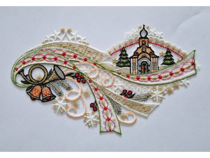 Fensterbild STICKEREIEN PLAUEN Fensterbild Kirche mit Glocken , bunt, Polyester, Fensterbilder, Fensterbild, echte Plauener Stickerei