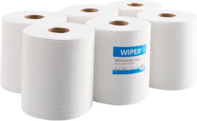 Papierhandtücher WIPEX® 3473, 2-lagig, saugstark, 100% Zellstoff, hochweiß, 6 Rollen mit jeweils 450 Blatt