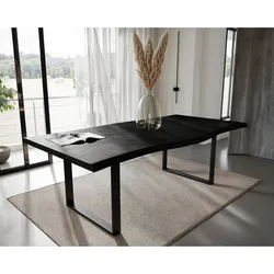 BlackWood »Table4YOU Amarillo Black Edition« Wildeiche Massivholztisch Baumkante / Wildeiche schwarz / 4 cm / 260x100 cm