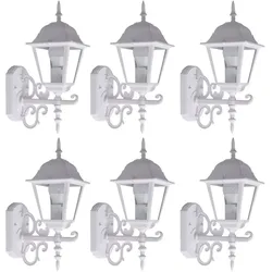 6er Set Laternen Haus Wand Beleuchtungen weiß Glas Antik Stil Garten Strahler Alu schwarz Leuchten