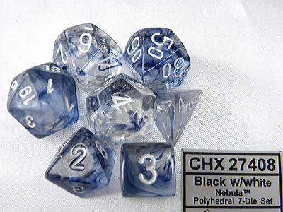 Chessex Poly 7 dobbelsteen set - Nebel, zwart/wit