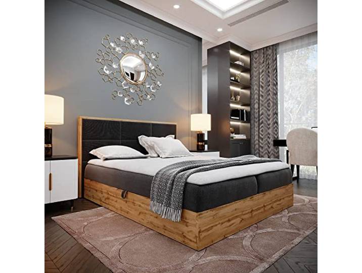 Furnistar Boxspringbett LOFT 1-160x200cm Schwarz. Doppelbett mit Bonellmatratze, Bettkasten, Topper, Kopfteil.