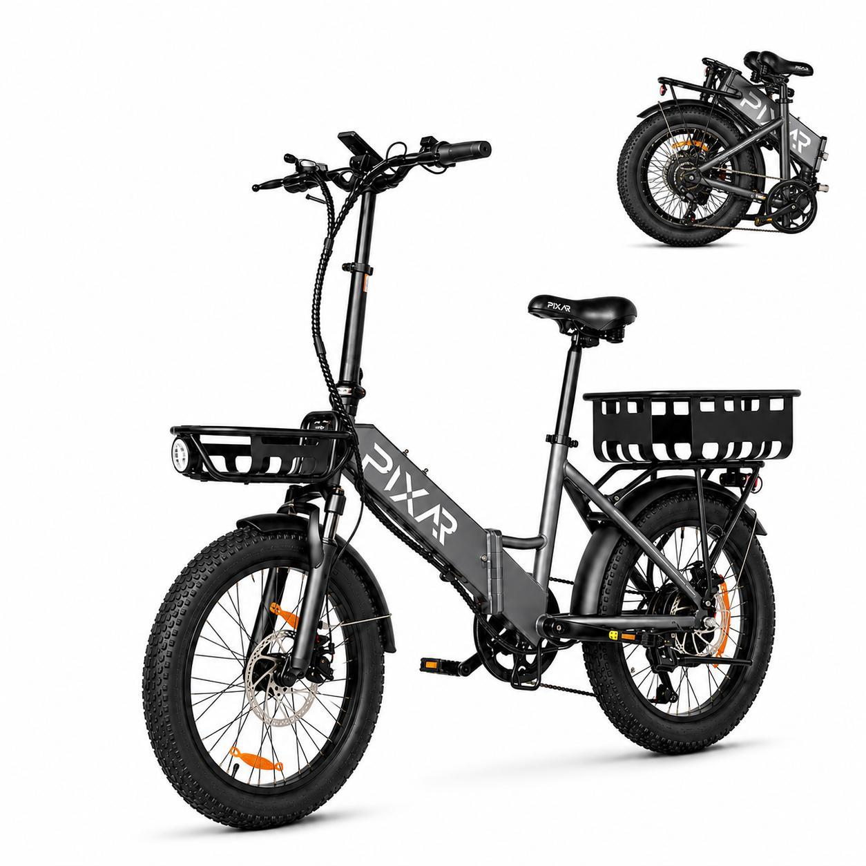 PIXAR WIND1 Faltbares City E-Bike 20 Zoll Fat Tire, 250W, 48V Akku, Shimano 7-Gang, Gepäckträger, für Alltag & Pendeln