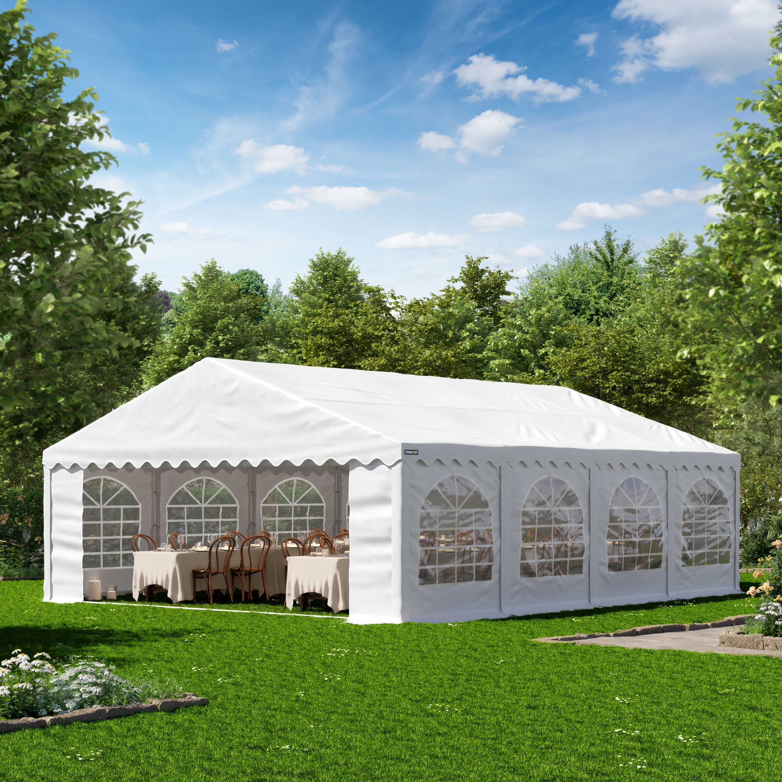 TOOLPORT 5x8 m partytelt, PO-teltdug, hvid - (1772)