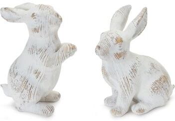 Melrose International White Washed Rabbit Figurine (Set of 2)