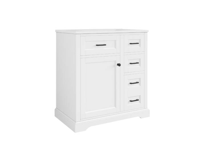 Meuble sous-vasque 76 cm blanc avec vasque, tiroirs et rangements