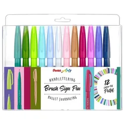 Pentel, Malstifte, 12 Pastel SES15C-12 Brush-Pen-Set farbsortiert (12x)