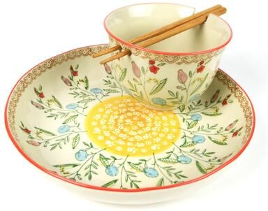 Euro Ceramica Ella 3 Piece Dinner and Ramen Bowl Set