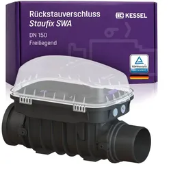 KESSEL Rückstauverschluss Staufix SWA DN 150 73150.10 freiliegend, für  fäkalienfreies Abwasser, 2 mechanische Rückstauklappen, Notverschluss, EN  13564