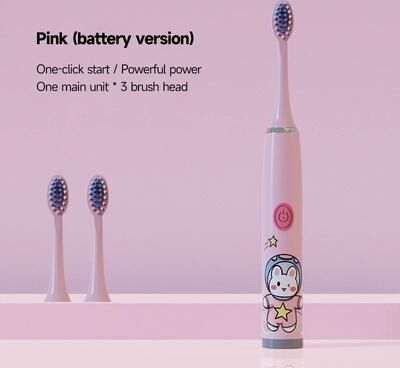 Uplift Essentials Rechargeable Colorful Cartoon Sonic Electric Toothbrush For Kids With Replacement Heads pink