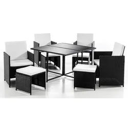 Hardin 1fachgut 21tlg. Polyrattan-Sitzgruppe CUBE 4+4 mit platzsparendem Würfelsystem - Schwarz