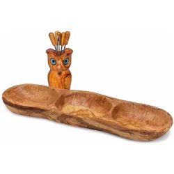 Natura Punto, Serviergeschirr, Knabber-Set Eule, Olivenholz, 8-teilig