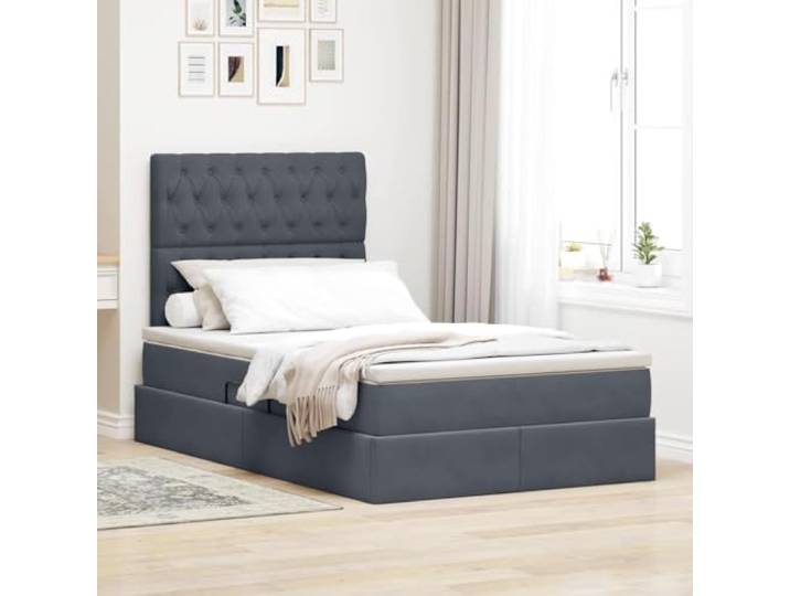 Samt Stauraumbett mit Matratze LED Beleuchtung modern 120x200 cm Grau Bett mit Stauraum und LED Dunkelgrau 120x200 cm Samt mit Matratze Lattenrost Boxspring Optik Hydraulik RGB Licht