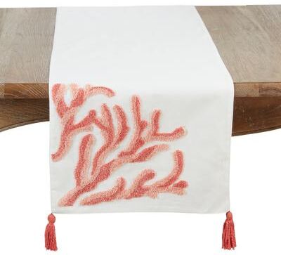 "Saro Lifestyle Seaside Embroidered Coral Table Runner - 16""x72"""