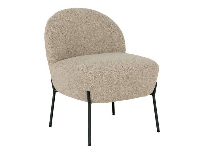 SPLINE - Fauteuil Imitation Laine Beige Piétement Acier Noir