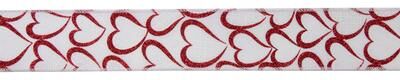 Northlight "White and Red Glitter Hearts Valentine's Wired Craft Ribbon 2.5"" x 10 Yards"