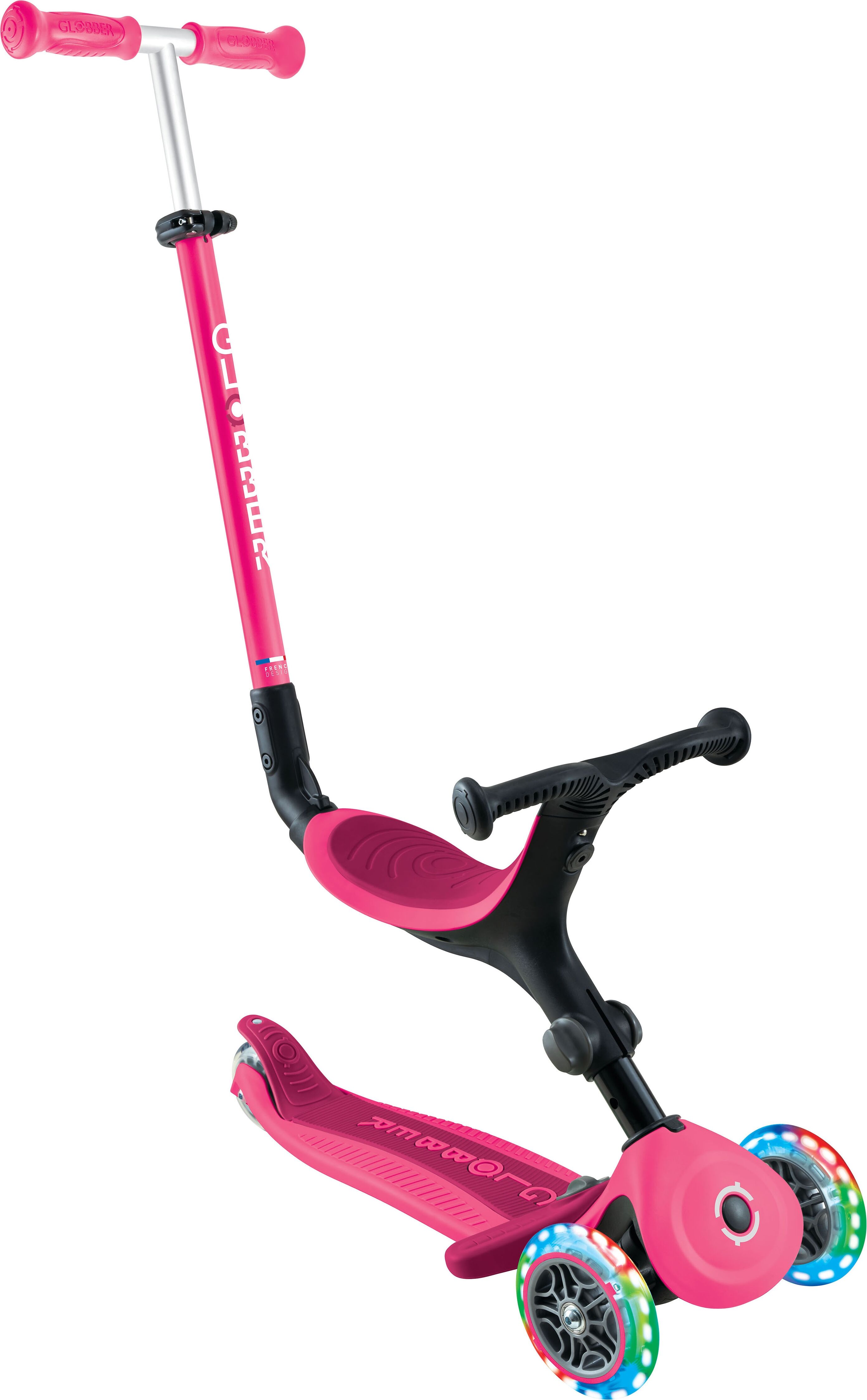 Tretroller GLOBBER "GO-UP ACTIVE LIGHTS mit Leuchtrollen", pink (fucsia pink), Roller, KinderB:28cm L:67cm, Dreirad, Laufrad und Scooter, B:28cm L:67cm