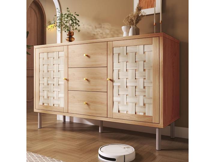 STILVORA Kommode im Landhausstil mit 2 Türen und 3 Schubladen, Sideboard mit höhenverstellbaren Einlegeböden, Aufbewahrungsschrank mit Metallbeinen und Kippsicherung