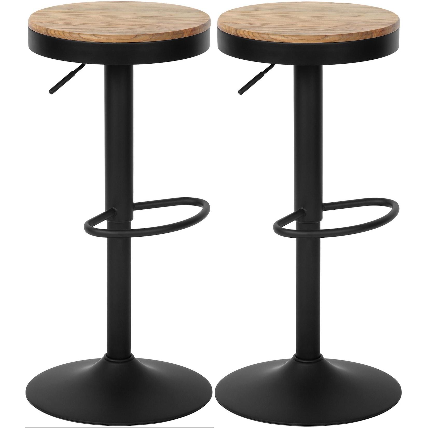 CLP Barhocker 2er Set, Barstuhl Pitas höhenverstellbar mit Holz-Sitzfläche, Tresenstuhl für die Küche, drehbar 130 kg belastbar und stabil