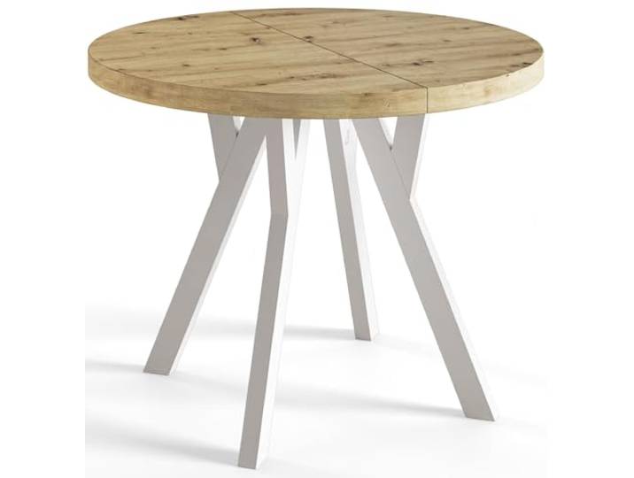 AlpiMeble Esstisch Ausziehbar OVO, 90-190cm, Stabile Beine, Artisan Runder Tisch, Moderner Design, Wohnzimmertisch und Küchentisch, Stabile Konstruktion, Weiße Beine