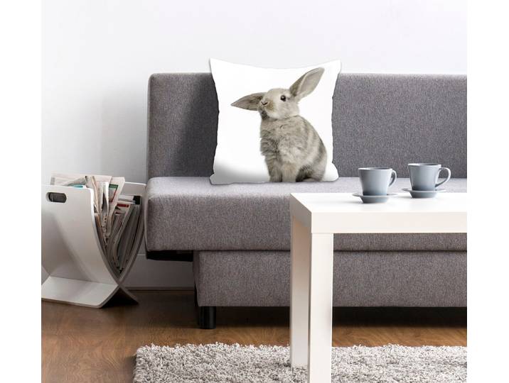 Dekokissen QUEENCE Marwin , grau (grau, bedruckt), B:40cm L:40cm, Polyester, Dekokissen_Sitzkissen_Kissenhüllen, Dekokissen, mit einem grauen Hasen