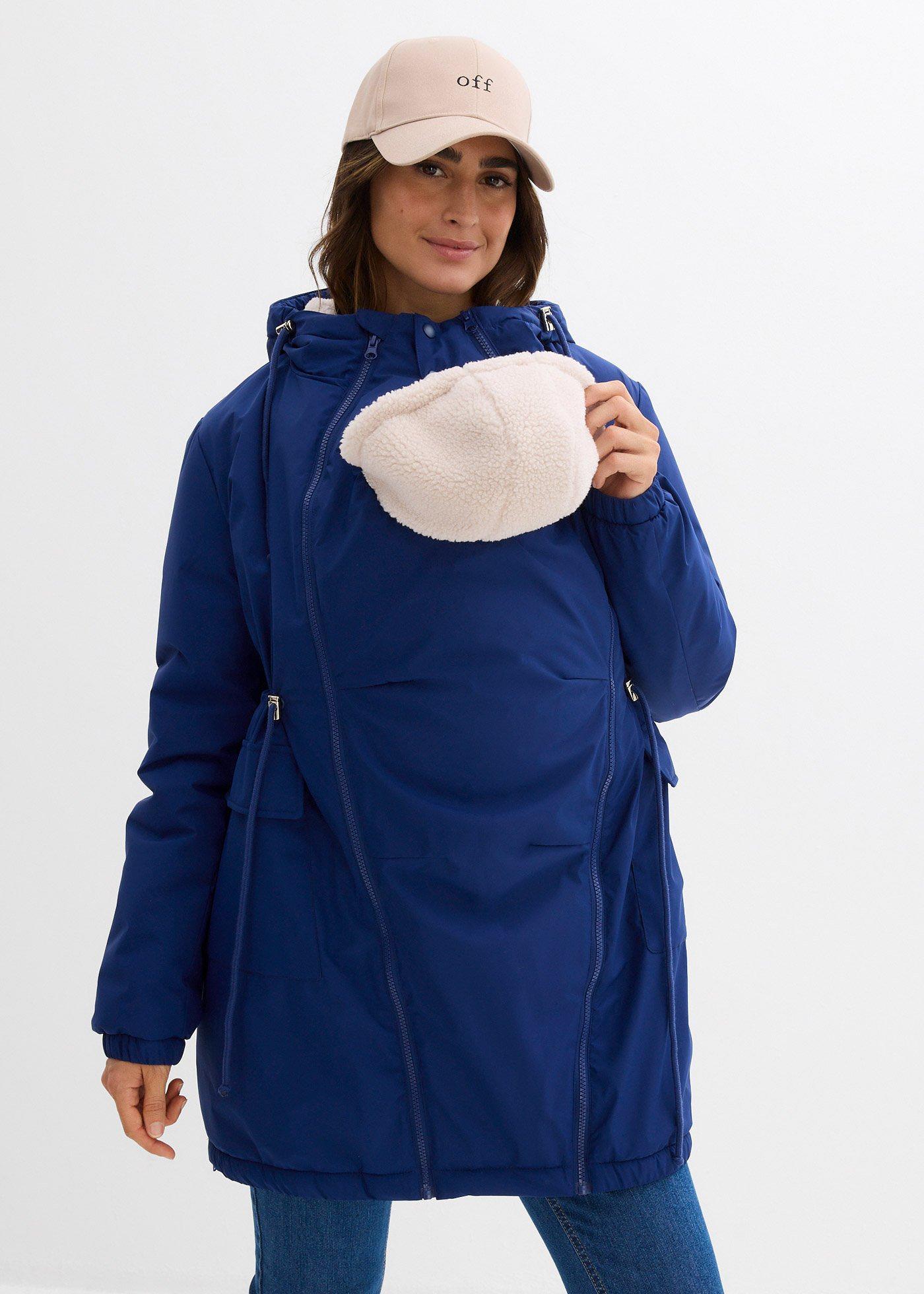 bonprix Kuschelig gefütterte Umstands-und Tragejacke, blau, Gr.46, Wasserabweisender Parka für die Schwangerschaft und danach