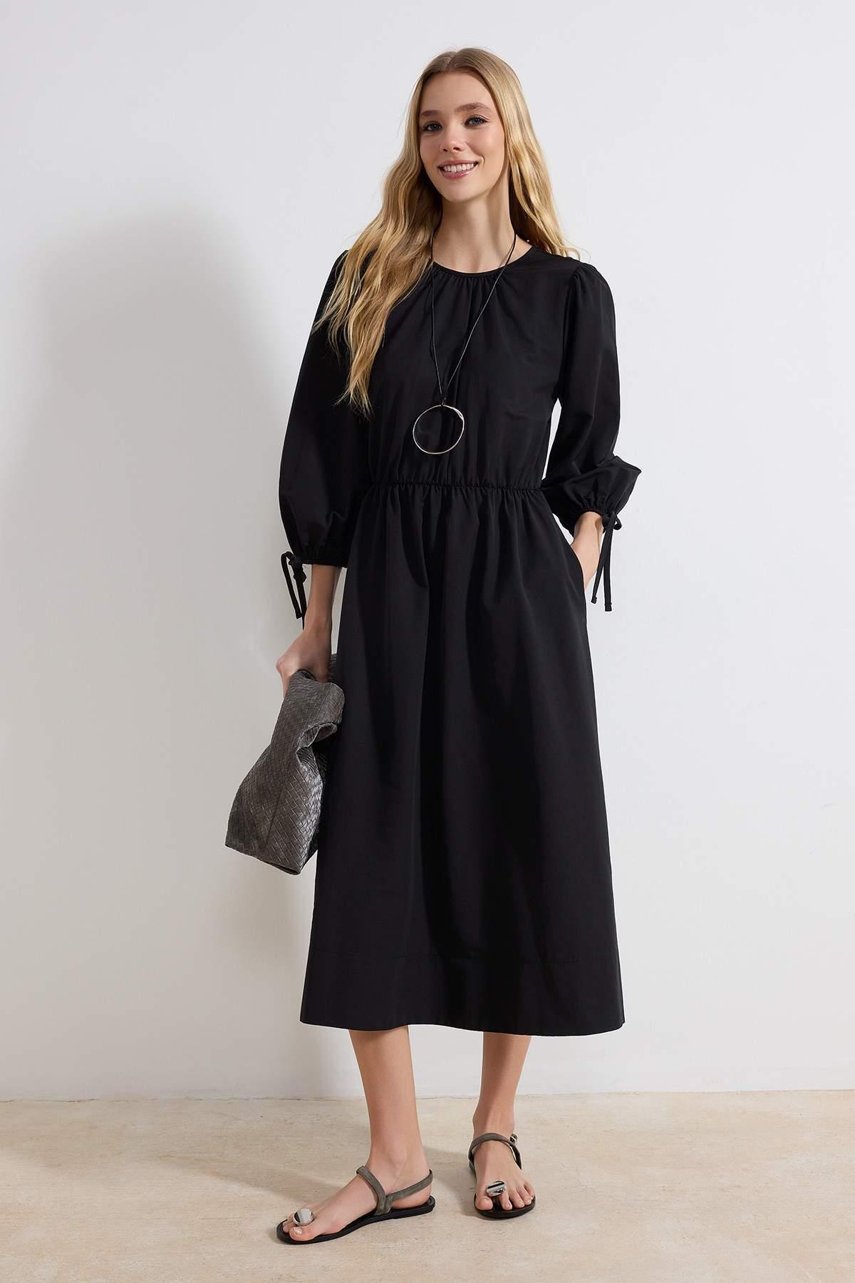 Damen Maxikleid mit flachen Ärmeln, Truvakar-Ärmeln, lässig/alltagstauglich, A-Linie