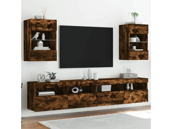 Meubles TV Muraux et Lumières LED 2pcs Armoires de Télévision Suspendues avec Étagère Meubles Télé Flottants Salon 837087