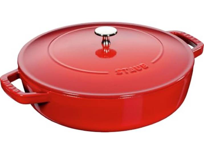 STAUB Schmorpfanne, Chistera Bräter, 28 cm, 3,7 L, Induktionsgeeignet, Aroma-Regen, Made in France, Kirsch-Rot