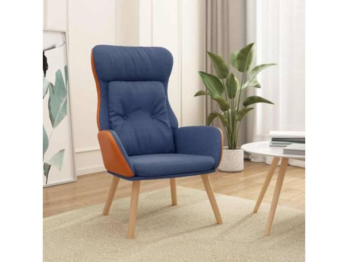 Relaxsessel Blau Stoff und PVC mit Metallrahmen Massives Kautschukholz,Polyvinylchlorid,weicher Stoff,Metallgestell,Armlehnen