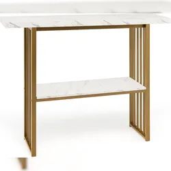 COSTWAY 2-stufiger Konsoletisch Schmaler Beistelltisch Marmor-Optik Flurtisch mit Metallrahmen  Ideal für Flur