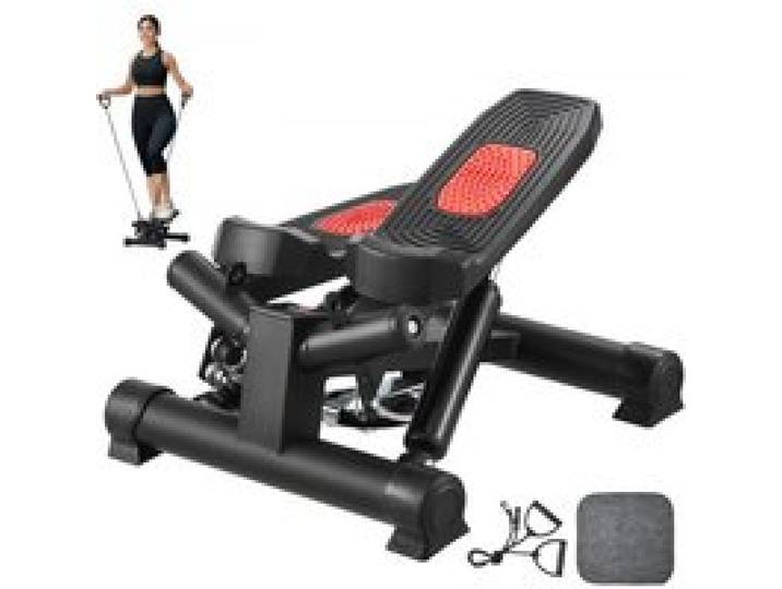 VEVOR Treppenstepper Mini-Stepper Training, hydraulischer Fitness-Twist-Stepper mit Widerstandsbändern, Ganzkörper-Workout-Cardiogerät, Treppensteiger mit LCD-Monitor, 150 kg Tragkraft Schwarz