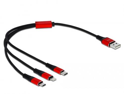 Delock USB-Kabel USB 2.0 USB-A Stecker, USB-C Stecker, USB-Micro-B Stecker, Apple Lightning Stecker 0.30m Schwarz, Rot 85891