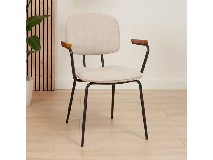 Livin24 Chaise de salle à manger scandinave Oskar beige en tissu recyclé